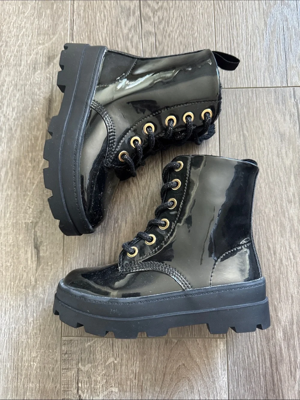 NWOT H&M Black Patent Lace-Up Kids Combat Boots